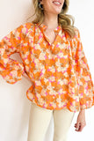 Orange Floral Print Loose Sleeve Shirt