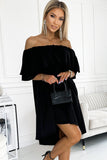 Off The Shoulder Ruffle Casual Shift Dress