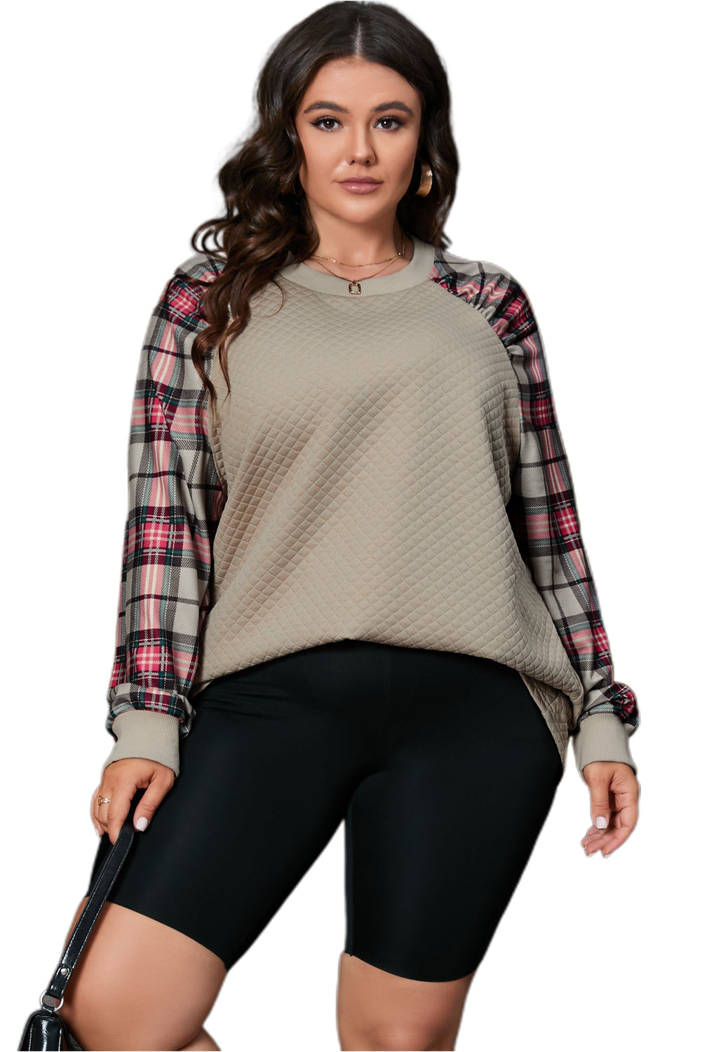 Brown Plaid Raglan Sleeve Sweatshirt