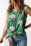 Crew Neck Floral Leopard Print Tank Top