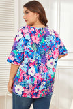 Chemisier Floral Bleu Ciel à Col en V et Manches Dolman Grande Taille