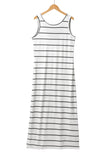 Khaki Stripe Print Open Back Sleeveless Maxi Dress with Slits