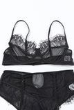 Ensemble de Lingerie Noir en Maille et Dentelle Patchwork Grande Taille