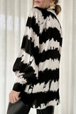 Striped Turn Down Collar Balloon Sleeve Blouse