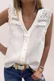 Floral Lace Crochet Textured Sleeveless Shirt