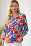 Sky Blue Multicolor Abstract Print High Neck Flutter Sleeves Top