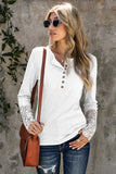 Crochet Lace Hem Sleeve Button Top