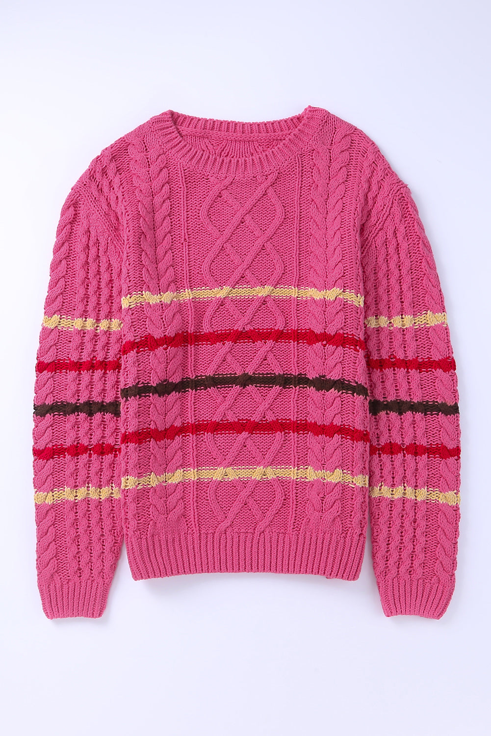 Striped Color Block Textured Knit Pullover Sweater