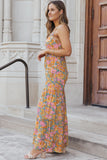 Adjustable Straps Floral Tiered Wide Leg Jumpsuit