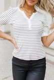 Striped Print Notch V Neck Short Sleeve Top