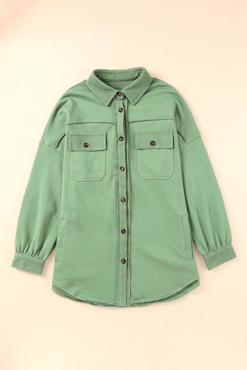 Buttoned Long Sleeve Pocketed Shirt Jacket