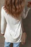 White Solid Color Ribbed Button up Tunic Cardigan