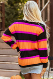 Striped Colorblock Drop Shoulder Slouchy Cardigan