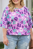 T-shirt à manches courtes Rose Leopard Kiss imprimé de grande taille