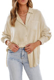 Solid Buttoned Chest Pocket High Low Loose Shirt