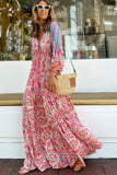 Boho Floral Paisley Print Tassel Tie V Neck Maxi Dress