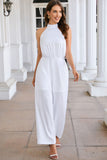 Button Halterneck Elegant Wide Leg Jumpsuit