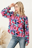 Red Floral Print Shirred Puff Sleeve Blouse