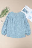 Textured Ruffle Lantern Sleeve Babydoll Blouse