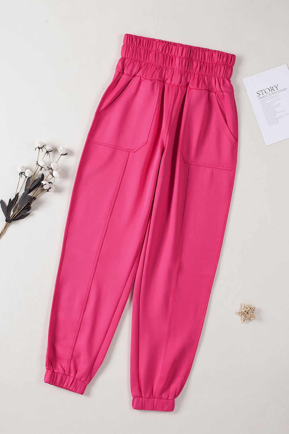 Pantalon de jogging taille smockée rose