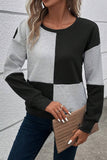 Black Ribbed Color Block Drop Shoulder Long Sleeve Mini Dress