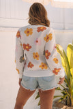 Sweet Flower Knitted Ribbed Hem Sweater