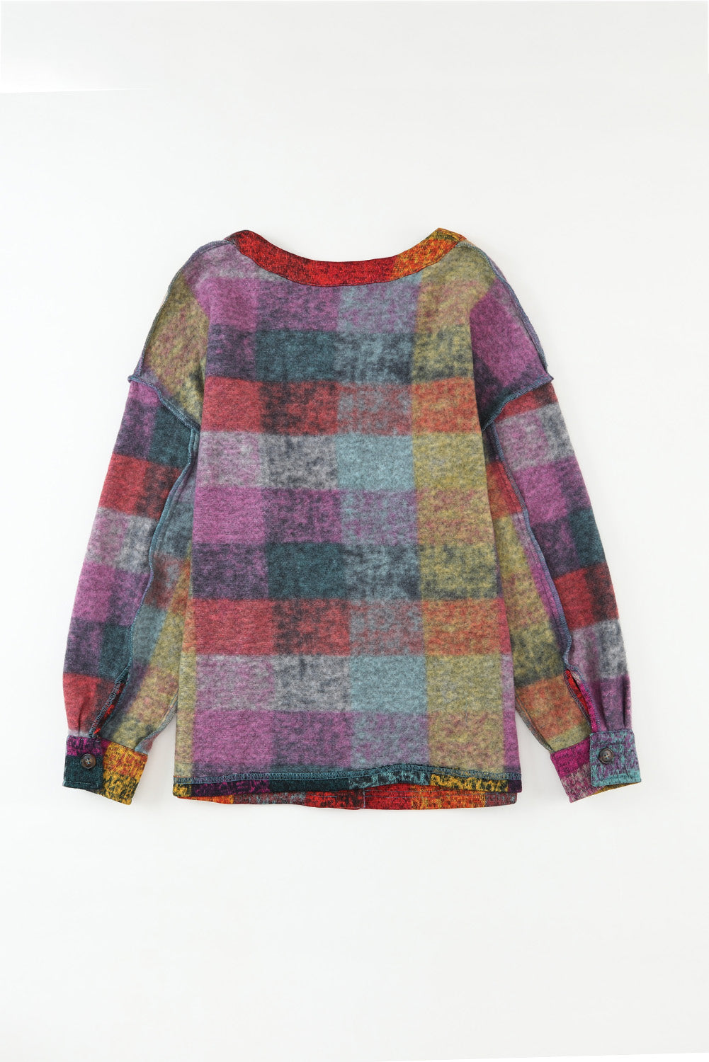 Multicolor Brushed Plaid Pocketed Oversize Shacket