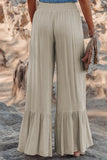 Smocked High Waist Ruffled Wide Leg Pants