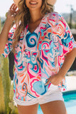 Abstract Print Ruffle V Neck Blouse