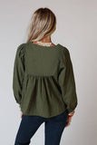 Embroidered Split Neck Pleated Loose Blouse