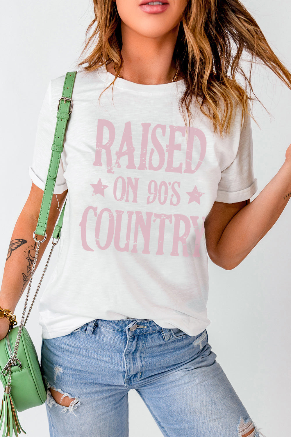 T-shirt graphique country blanc élevé sur les années 90