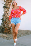 Floral Puff Half Sleeve Square Neck Smock Peplum Blouse