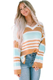 Colorblock Stripe Long Sleeve Split Sweater