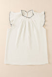 Contrast Trim Ruffled Crew Neck Sleeveless Top