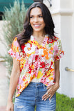 Boho Floral Print V Neck Short Sleeves Top