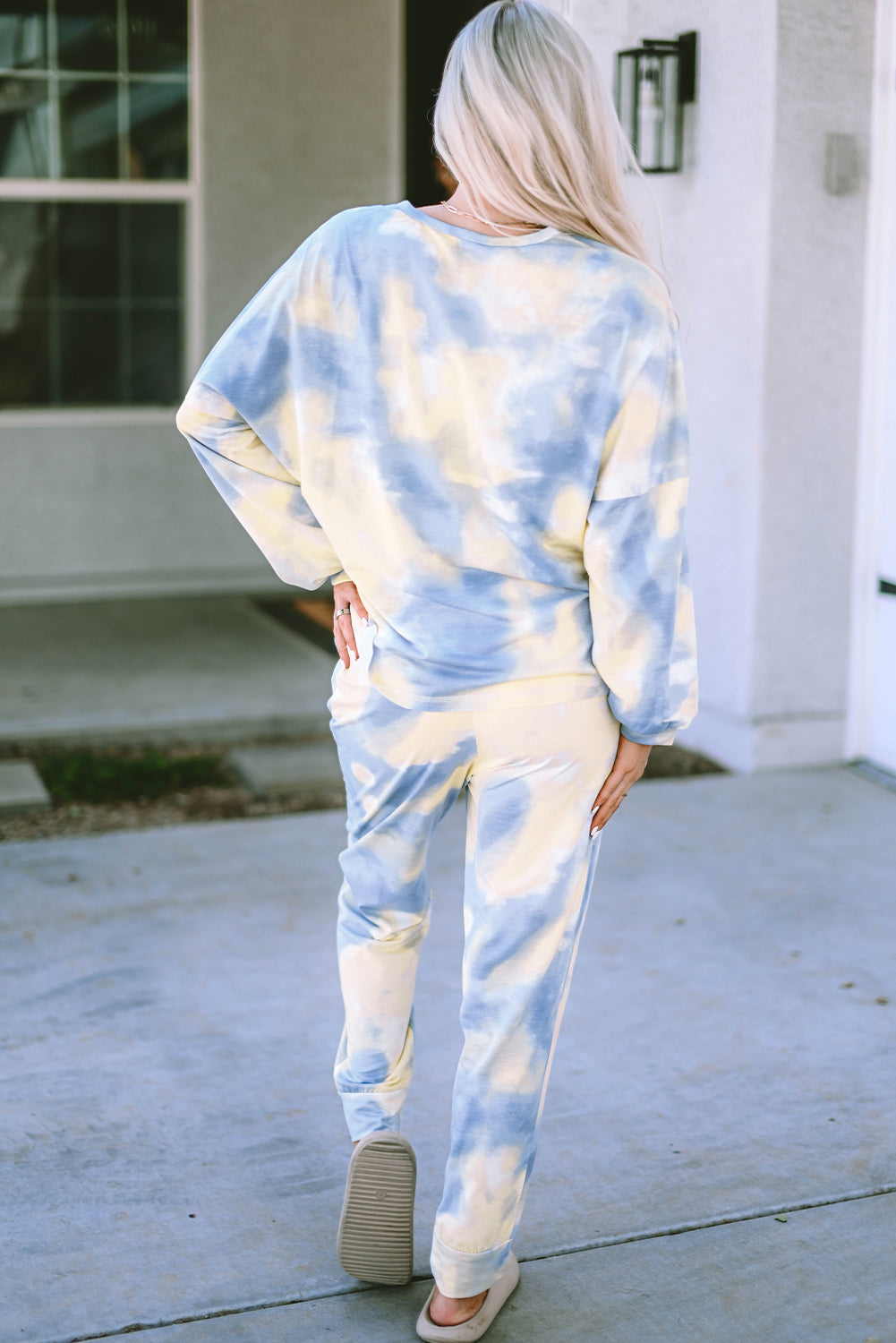 Tie Dye Henley Top and Drawstring Pants Outfit