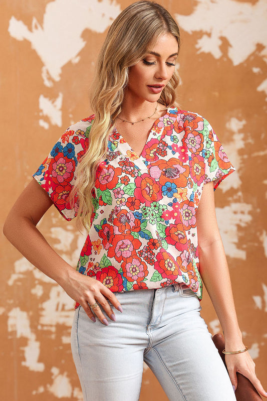 Floral Split Neck Top