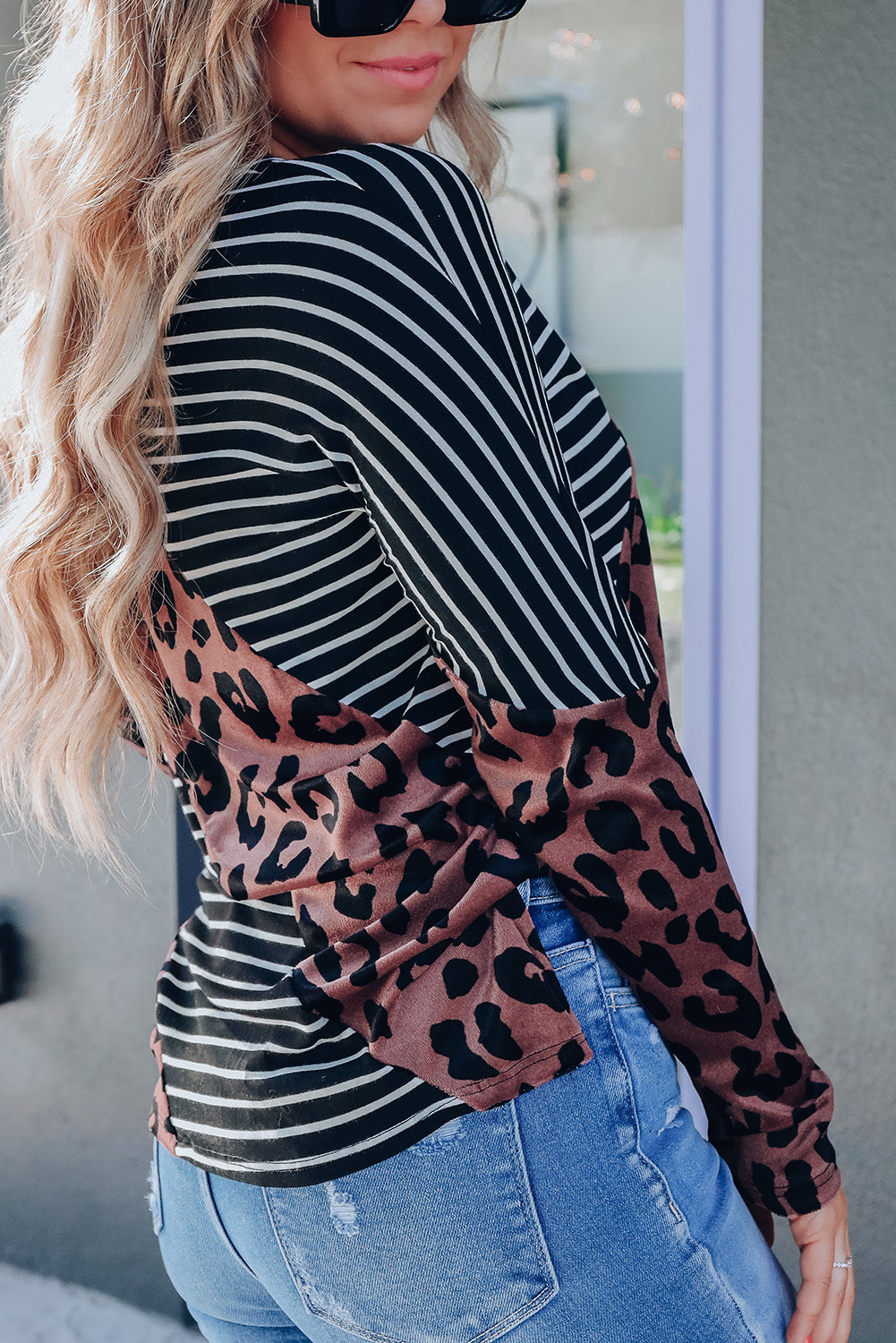 Leopard And Striped Color Block Top