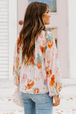 Abstract Print Split Neck Puff Sleeve Blouse