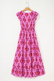 Bonbon Retro Print Twisted Front Ruffled Sleeve Maxi Dress
