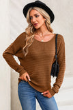 Green Textured Knit Round Neck Dolman Sleeve Sweater