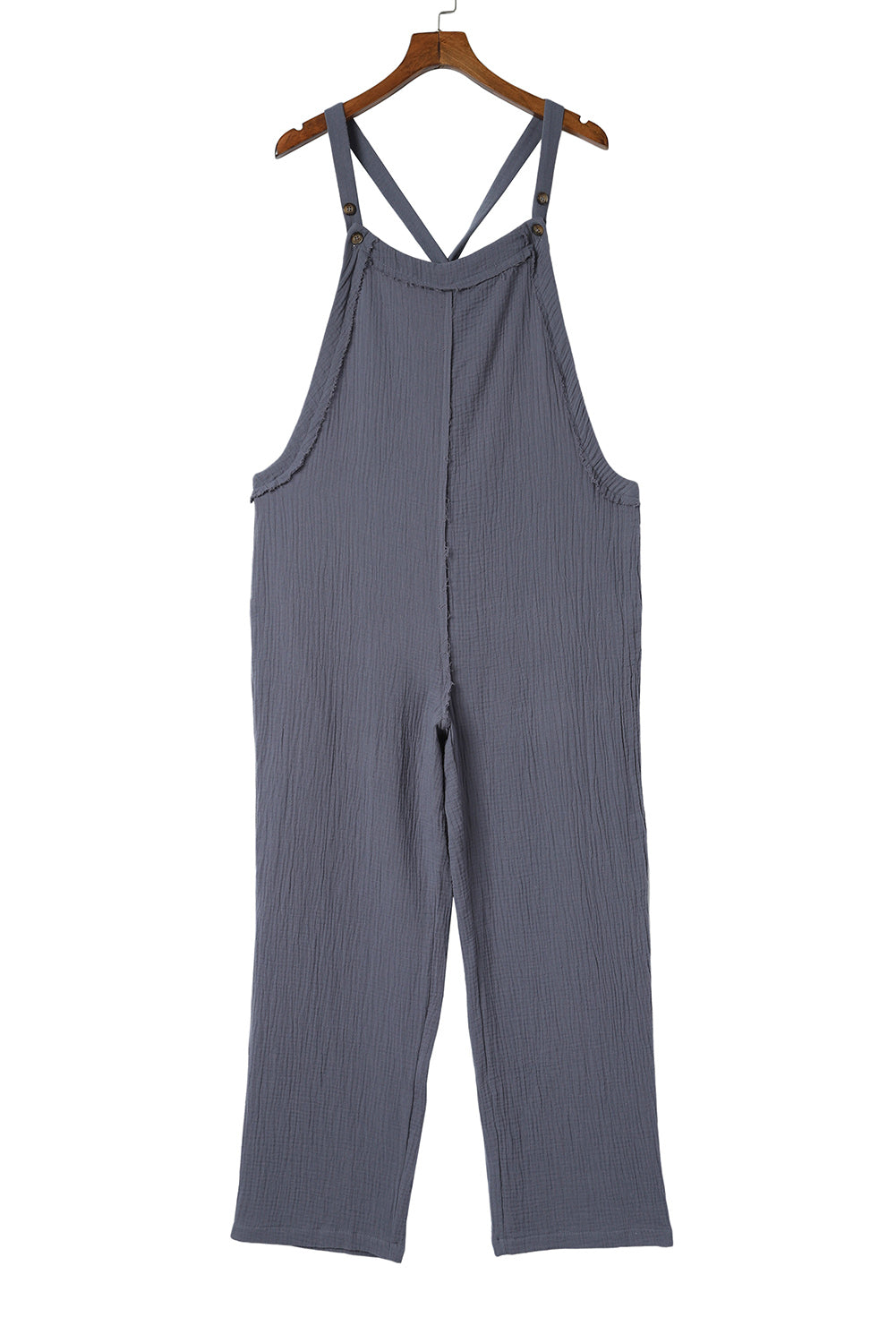 Distressed Trim Crinkle Pocketed Jumpsuit