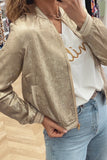 Pale Khaki Metallic Zip up Baseball Jacket