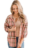 Drop Shoulder Rounded Hem Plaid Pattern Shirt