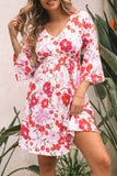 V Neck 3/4 Sleeve Floral Dress