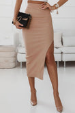 High Waist Split Knit Midi Skirt