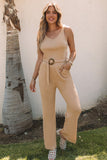 Casual Sleeveless Buckle Sash Knit Jumpsuit