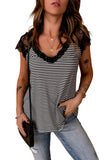 Eyelash V Neck Striped Tank