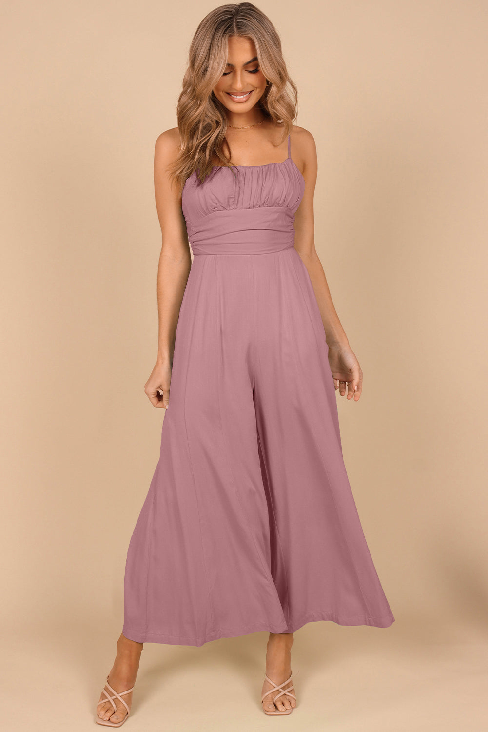 Spaghetti Straps Backless Knot Wide-Leg Jumpsuit