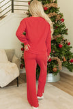 Fiery Red JOLLY Corded Long Sleeve Top and Pockets Pants Set